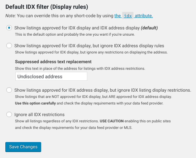 SimplyRETS default IDX filter